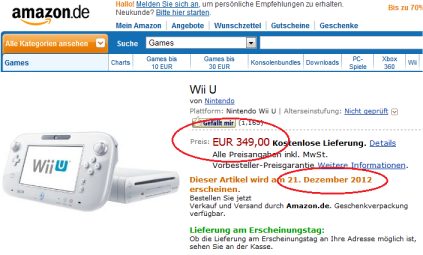 Amazon Germany Wii U Pre-Order